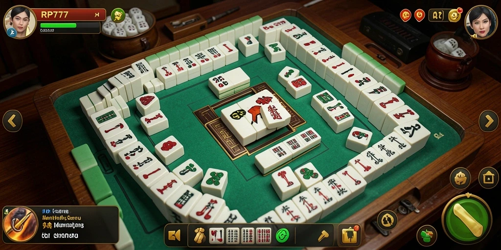 Tampilan gameplay Mahjong yang menarik di RP777, menampilkan aksi seru dan strategis.