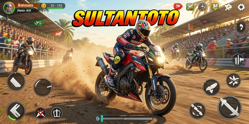 Tampilan gameplay SULTANTOTO yang mendebarkan di trek balapan.